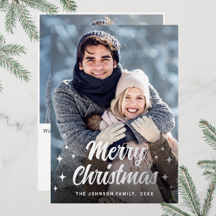 Carte De Vœux En Aluminium Sparkel Noël 2 PHOTO Salutation Argent