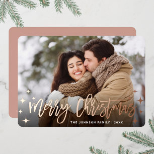 Carte De Vœux En Aluminium Sparkel Noël PHOTO Salutation Rose Gold