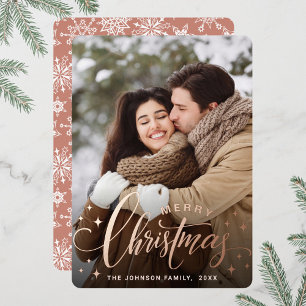 Carte De Vœux En Aluminium Sparkle Joyeux Noël PHOTO Salutation Rose Or