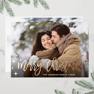 Carte De Vœux En Aluminium Sparkle Noël 2 PHOTO Salutation Rose Gold