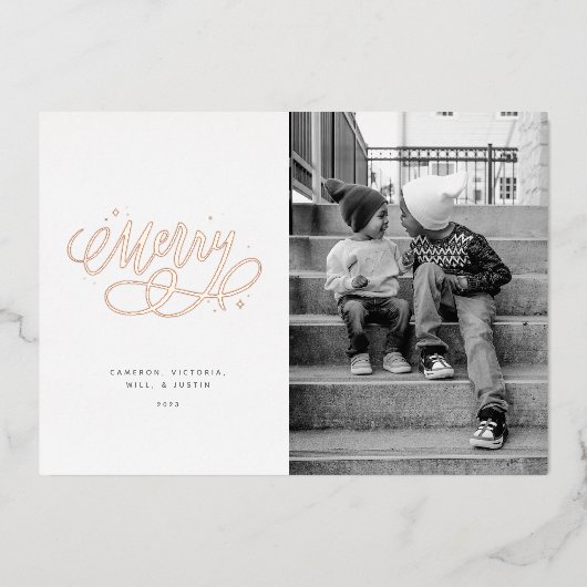Carte De Vœux En Aluminium Sparkly Bubbly Script Merry Holiday Foil Card (Recto)