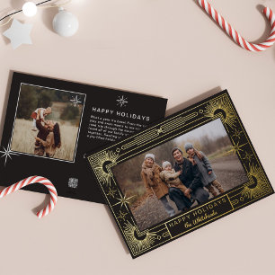 Carte De Vœux En Aluminium Star Art Deco Photo Happy Holiday Black