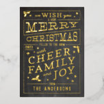 Carte De Vœux En Aluminium Style Chalkboard vintage Noël non photo<br><div class="desc">Partagez les bonnes nouvelles de la joie de Noël cette année avec une vraie carte brillante en papier d'aluminium dans le style du restaurant vintage et du café tableau de bord. Personnalisez facilement l'année et le nom sur le devant et tout le texte personnalisé sur le dos pour faire de...</div>