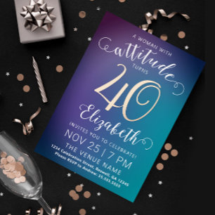 Carte De Vœux En Aluminium Style moderne Lady Forty Turquoise Gradient Typo