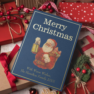 Carte De Vœux En Aluminium Style vintage Père Noël Joyeux Noël Or