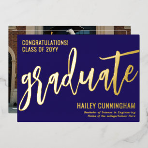 Carte De Vœux En Aluminium Stylish Typographie Graduation Photo Foil Card
