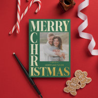 Taperie de Noël Vert Or Typographie Carrée Photo
