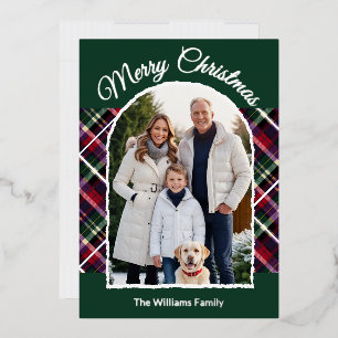 Carte De Vœux En Aluminium Tartan à carreaux rustique Arche Photo Noël vert