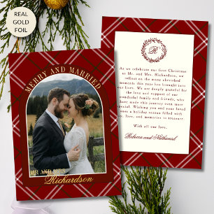 Carte De Vœux En Aluminium Tartan Rouge à Carreaux Premier Noël Marié Photo
