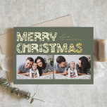 Carte De Vœux En Aluminium Taupe Vert Scandinave Deux Photo Noël<br><div class="desc">Envoyez une fête avec notre carte de Noël personnalisable en deux photos, avec une typographie de style scandinave. Cette carte de Noël en feuille d'or allie à merveille esthétique moderne et esprit festif, vous permettant de présenter deux de vos photos préférées. La typographie moderne est complétée par un design minimaliste...</div>