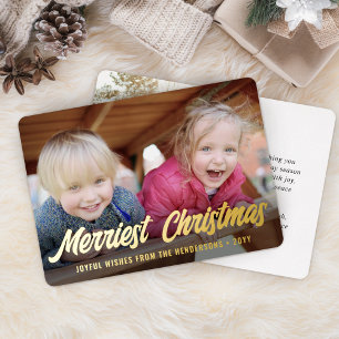 Carte De Vœux En Aluminium Texte Élégant Script 2 Photo Joyeux Noël