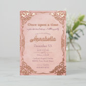 Carte De Vœux En Aluminium Thème de Conte Fée Rose Or Enchantée (Debout devant)