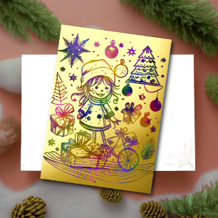Carte De Vœux En Aluminium Thème de Noël Abstrait Enfant Gold Foil