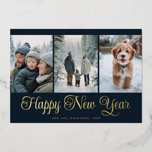 Carte De Vœux En Aluminium Three Photo New Year (Recto)