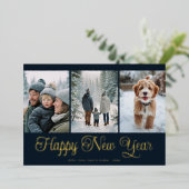 Carte De Vœux En Aluminium Three Photo New Year (Debout devant)