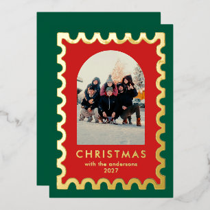 Carte De Vœux En Aluminium Timbre de Noël Retro Arch Famille 1 Photo