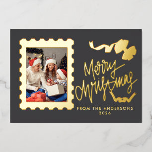 Carte De Vœux En Aluminium Timbre-élégant en dorure à chaud «Joyeux Noël»