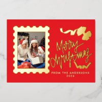Timbre-Poste Élégant en Papier D'or Joyeux Noël