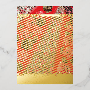 Carte De Vœux En Aluminium Tissu rouge éclatant avec floral complexe et
