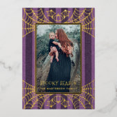 Carte De Vœux En Aluminium Toiles d'araignées rayées violettes photo Hallowee (Recto)