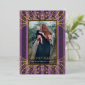 Carte De Vœux En Aluminium Toiles d'araignées rayées violettes photo Hallowee (Debout devant)