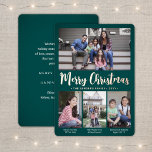 Carte De Vœux En Aluminium Tout Texte Turquoise 4 Photo Collage Script tendan<br><div class="desc">Envoyez des salutations joyeuses et partagez vos photos préférées avec une carte de vacances en feuille d'or turquoise et rose. Tout le texte sur ce modèle est simple à customiser pour inclure n'importe quel libellé, comme Joyeux Noël, Joyeux Fêtes, Joyeuses Fêtes, Bonne Année, Soirée de voeux, etc. (IMAGE PLACEMENT CONSEIL...</div>