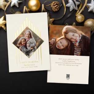 Carte De Vœux En Aluminium Traits de doré chic moderne avec photo en forme de