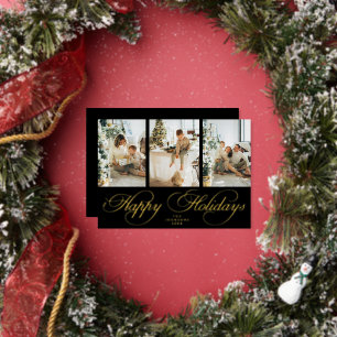 Carte De Vœux En Aluminium Trendy Élégant Script 3 Photo Collage Noël