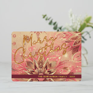 Carte De Vœux En Aluminium Trendy Rouge rose Abstrait Flocon de neige Art Flo