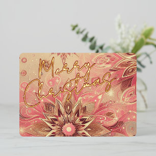 Carte De Vœux En Aluminium Trendy Rouge rose Abstrait Flocon de neige Art Flo
