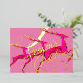 Carte De Vœux En Aluminium Trois Cerfs qui sautent Rose Chaud (Debout devant)