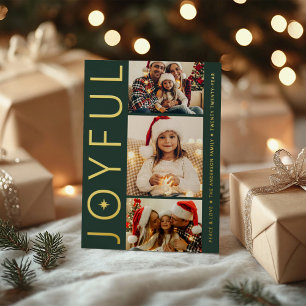 Carte De Vœux En Aluminium Trois Photos Joyeux Vert Foncé avec Or