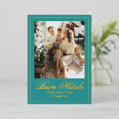 Carte De Vœux En Aluminium Turquoise Buon Natale e Felice Anno Nuovo Script P (Debout devant)