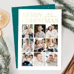 Carte De Vœux En Aluminium Turquoise de Noël moderne 9 Photo Collage<br><div class="desc">Carte photo moderne de Noël avec "Joyeux Noël" affichée en haut du design en papier doré tendance avec un arrière - plan blanc. Un collage photo de 9 photos est présenté ci-dessous dans une mise en page en grille. Personnalisez la carte de Noël multiphoto avec votre nom de famille. La...</div>