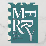 Carte De Vœux En Aluminium Turquoise de Noël traditionnel minimal moderne<br><div class="desc">Moderne minimaliste traditionnel rétro typographie graphique vintage turquoise joyeux carte de vacances de Noël. Une partie d'une collection de vacances audacieuse et amusante. Un vrai papier d'aluminium ajoute une touche de design classe.</div>