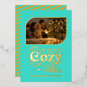 Carte De Vœux En Aluminium Turquoise et Or Vibes Cosy Noël Rétro Photo