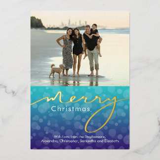 Carte De Vœux En Aluminium Turquoise Ocean Bubbles Joyeux Noël Photo Foil