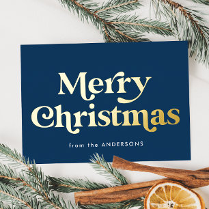 Carte De Vœux En Aluminium Type Rétro Joyeux Noël Navy et Or