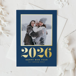 Carte De Vœux En Aluminium Typographie 2025 Marine Bleu Bonne Année Photo