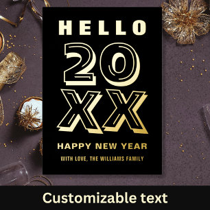 Carte De Vœux En Aluminium Typographie Bonne Année Noir Et Or