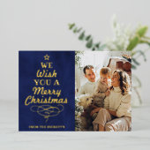 Carte De Vœux En Aluminium Typographie branchée Arbre de Noël Photo Real (Debout devant)