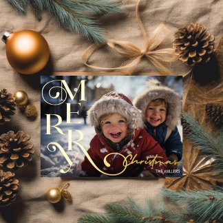 Carte De Vœux En Aluminium Typographie de texte moderne de Joyeux Noël 1 Phot