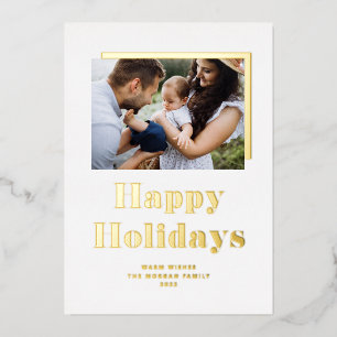 Carte De Vœux En Aluminium Typographie Gras Festive Photo Joyeuses Fêtes