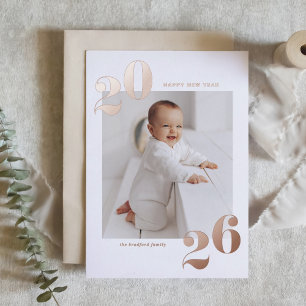 Carte De Vœux En Aluminium Typographie moderne 2025 Joyeux Nouvel An Or