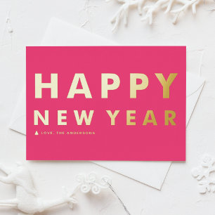 Carte De Vœux En Aluminium Typographie Moderne Gras Rose Chaude Bonne Année