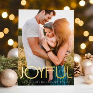 Carte De Vœux En Aluminium Typographie moderne JOYFUL or de Noël