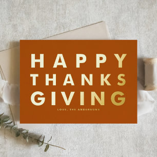 Carte De Vœux En Aluminium Typographie moderne Orange Bon thanksgiving Or