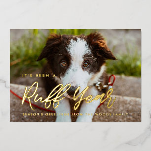 Carte De Vœux En Aluminium Typographie moderne Photo de chien année difficile