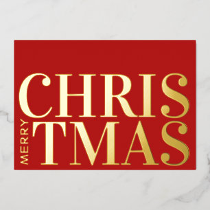 Carte De Vœux En Aluminium Typographie moderne Red Gold Joyeux Noël