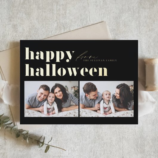 Carte De Vœux En Aluminium Typographie noir rétro Joyeux Halloween deux photo